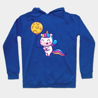 Cute Unicorn with Moon Balloon Cartoon Hoodie